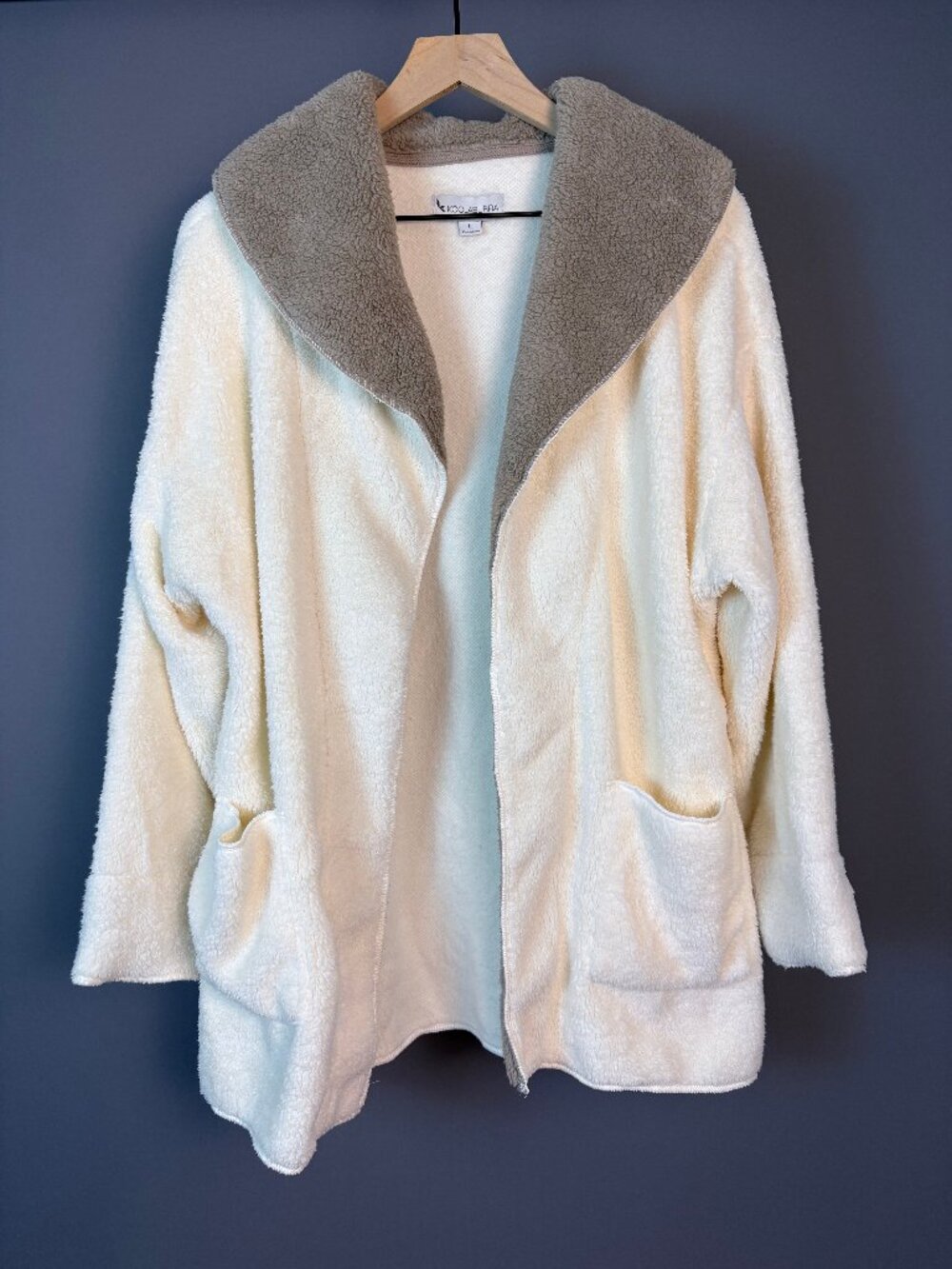 Koolaburra by UGG Sherpa Fleece Shawl Collar Cardigan Ivory Taupe L NWOT